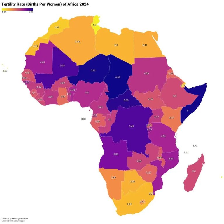 r/MapPorn - Fertility Rate of Africa 2024